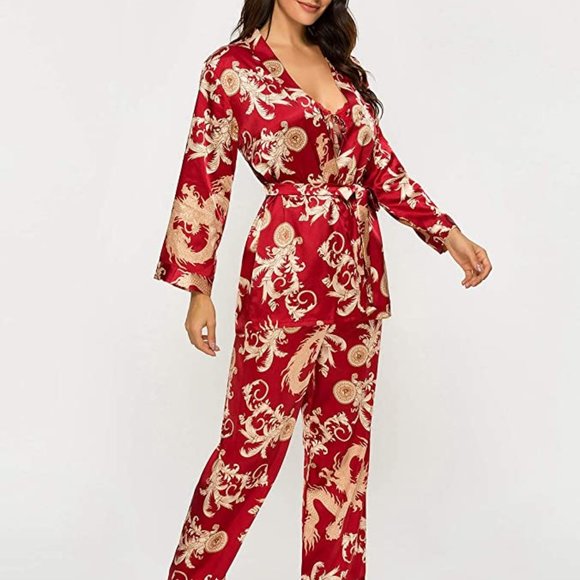 Silk Satin Pajamas Set Pcs Floral Silky Pj Sets Sleepwear Cami
